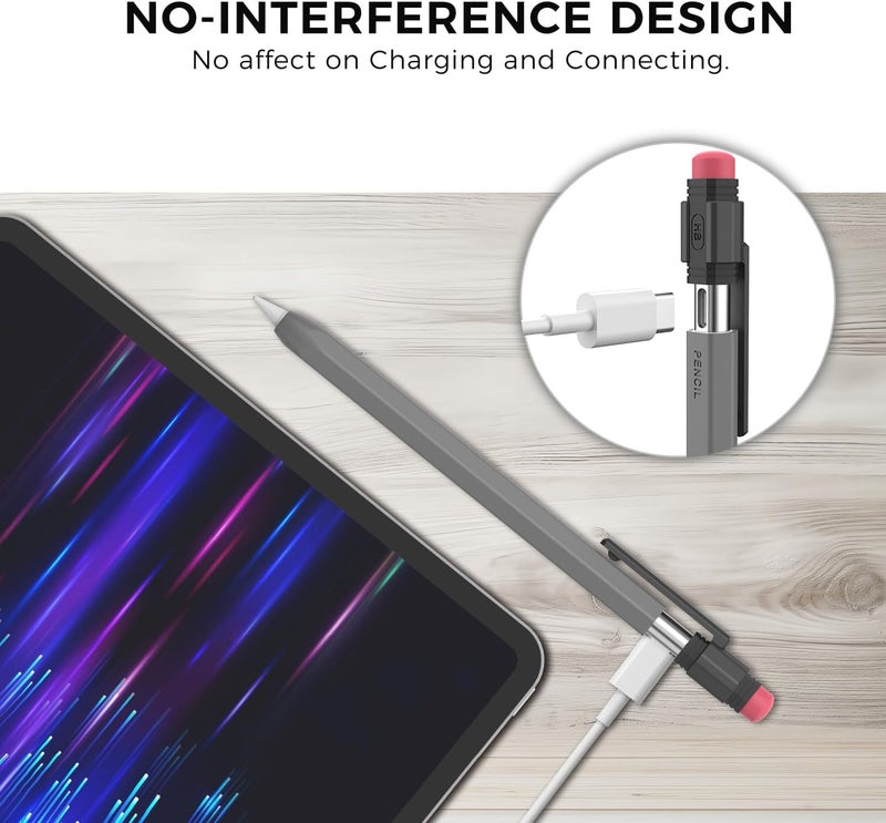TRONWIN Apple Pencil USB C Case,Silicone Sleeve Protective Cover Perfect Grip Skin Classic Design with Sturdy Clip Compatible with Apple Pencil USB-c for ipad pro (Deep Grey) - Image 4